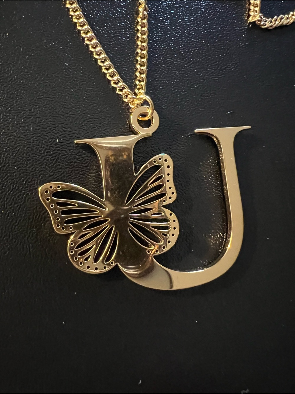 Gold Butterfly Initial 'U' Pendant Necklace